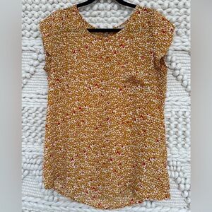 Banana Republic Mustard and Red Heart Patterned Blouse